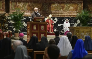 Cardinal Raniero Cantalamessa preaches at the Good Friday liturgy in St. Peter's Basilica April 2, 2021. Credit: Vatican Media.